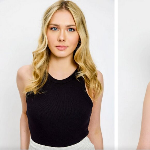 Bundle Lot of 3 Ribbed Racerback Tank Tops in Pink, Black, and Blue Size Medium - Picture 2 of 7